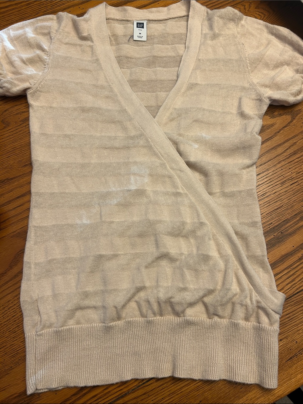 GAP Beige/Cream Short-Sleeve Wrap Knit Top